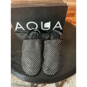 AQUA‎ AQ KRISTY BLACK MULTI RHINESTONE SLINGBACK MULES FLATS WOMEN SIZE 9.5